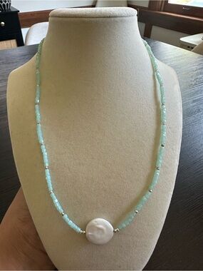 Handmade Freshwater Pearl Pendant Beaded Necklace | Boho Coastal Summer Gift